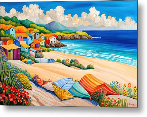 Colorful Collage Style Beach Painting - Metal Print