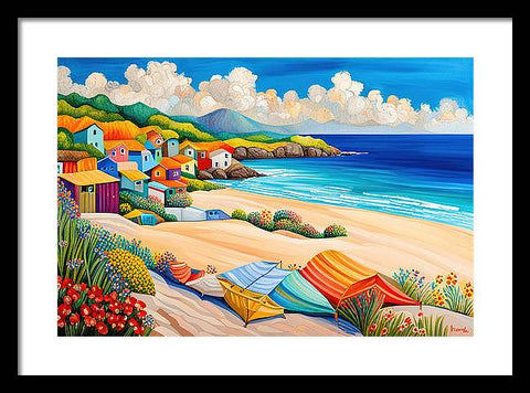 Colorful Collage Style Beach Painting - Framed Print