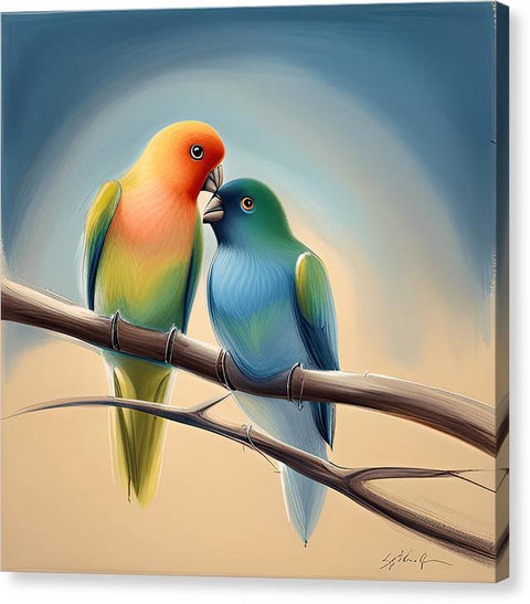 Colorful Serene Lovebirds Bird Art - Canvas Print