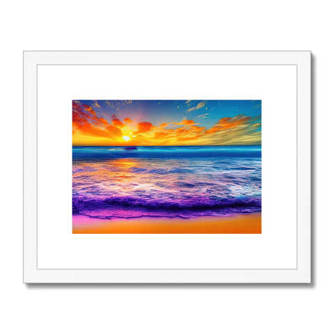 An art print with a sunset over a beach on a sunny setting