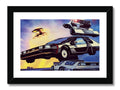 A framed picture of a high flying fighter with jets over the mountains.