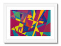 A picture of an abstract art print on a colorful paper cutting that is on a white