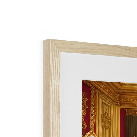 View of a picture frame holding a wooden frame of wood.