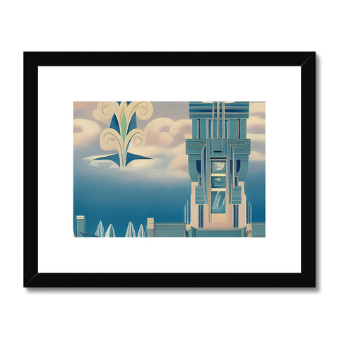 An art print with the image of a tall building.