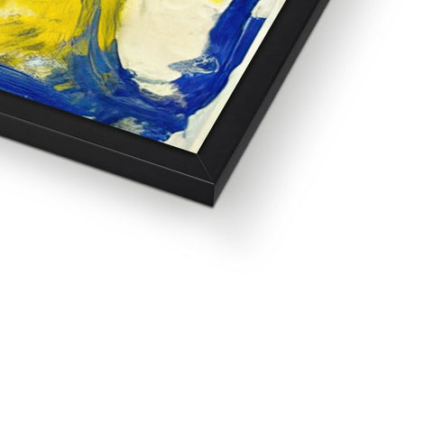 A painting with an abstract image on a white background in a picture frame.