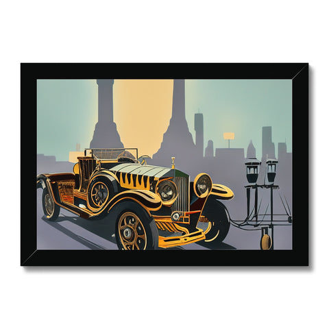 Art print of a vintage car in the background on the street