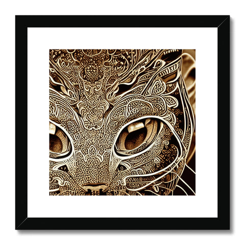 a gold wall art print framed in silver and gold paper on a wall.