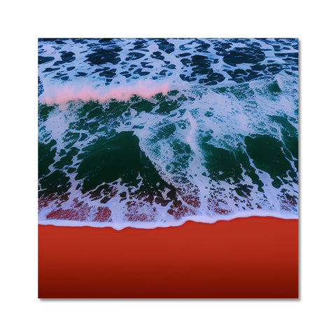 A red wave in the ocean next to a brown paint print on an art print