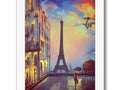 Art print of Paris leaning over a horse trough with buildings nearby.
