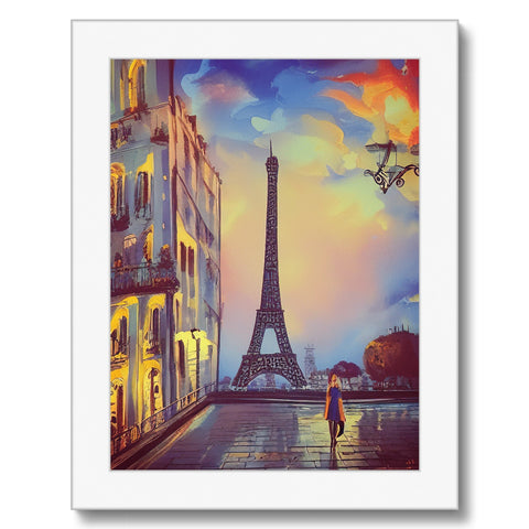 Art print of Paris leaning over a horse trough with buildings nearby.