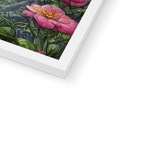 An art print with images of pink flowers, peonies and water lilies on it