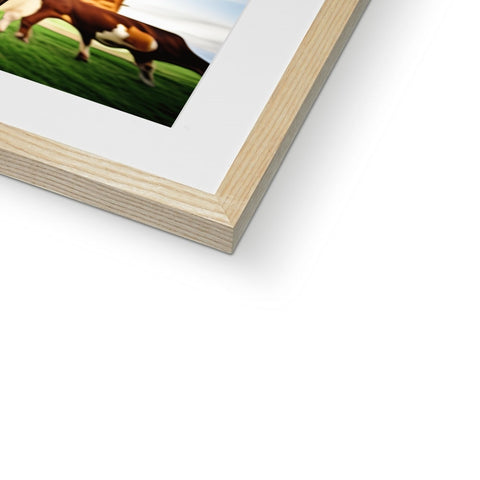 A picture of a cow on a wooden frame inside of a book.
