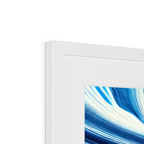A blue and white picture frame with picture of an imac on it.