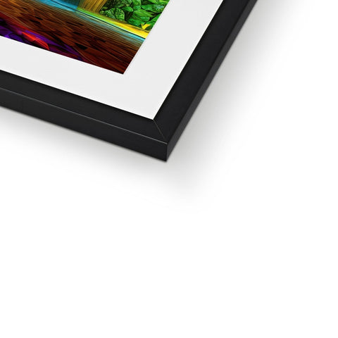 A tall white wood frame that is next to a white and green photo.