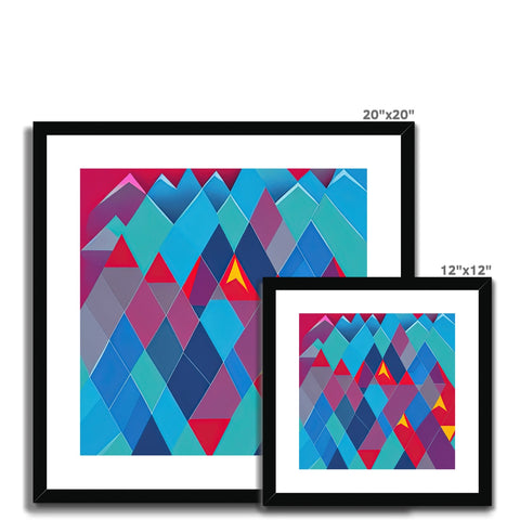 Three colorful geometric and geometric prints hanging on a wall.