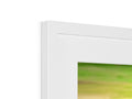 A picture frame holding framed photographs in colorful frames with the name "Imac" on