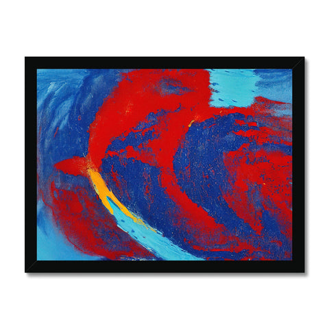 An abstract painting of a woman driving on a road while cars behind a car.