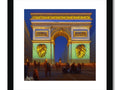 A gold metal framed photo of a very interesting and large building with two different colors of