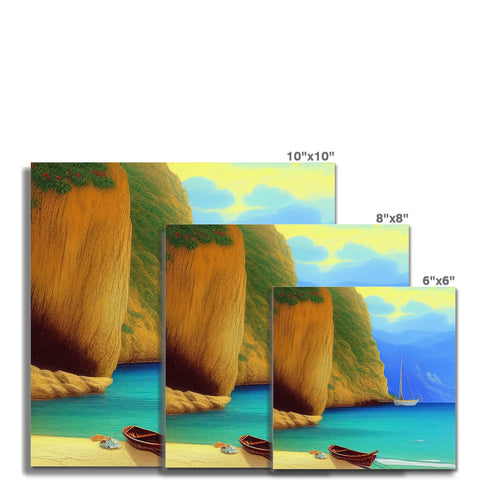 A picture frame with several sailboats in the background and a picture of a beach in