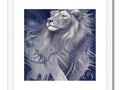 Art print on tile with a lion in a large frame.