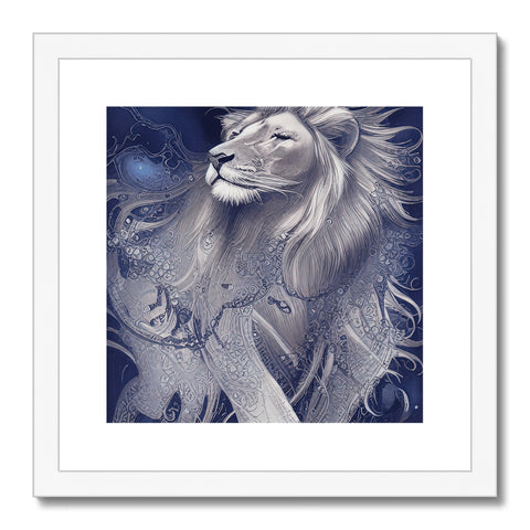Art print on tile with a lion in a large frame.