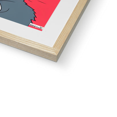 The wood frame is on a wall with a photo of a cartoon cartoon dog in the