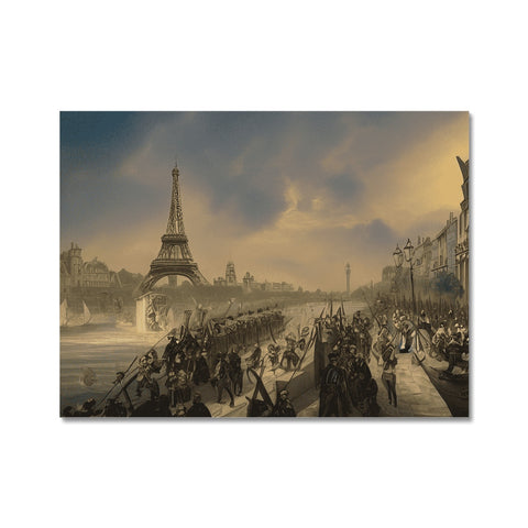 An art print with an image of the Eiffel Tower on it's side.