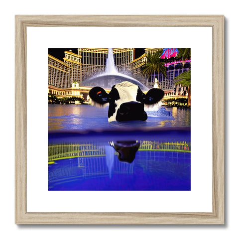A framed photo of the elephant statue of Orca standing in the water.