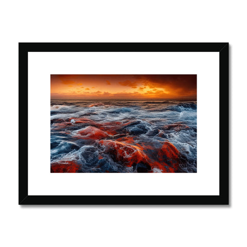 Art print with waves crashing against the shore.