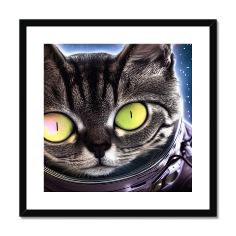 A picture of a cat with the face of a purple star on a framed photo frame