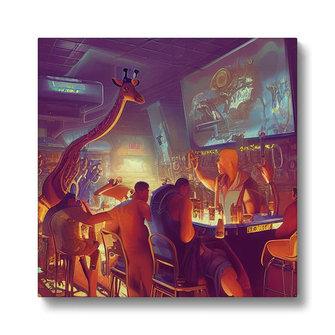 Computer mouse pad on top of white table with people walking through a dark bar.Photo