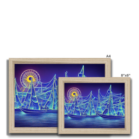 Sail boats on the ocean in the background of a picture frame.