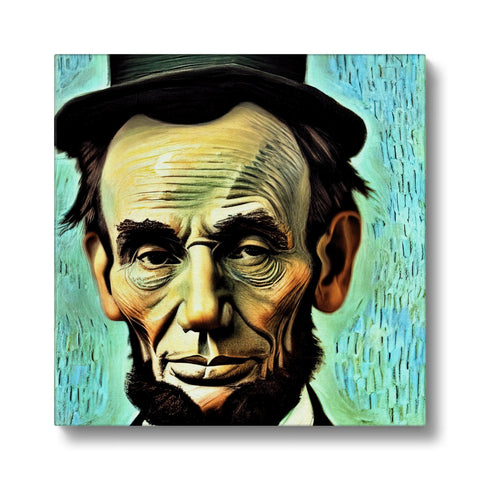 Lincoln's Memorial picture is a wooden figure in front of a wall painting of the