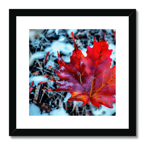 Fall foliage in a wooden print of a red maple leaf.
