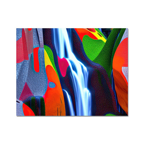 Art print of a waterfall on metal surface.