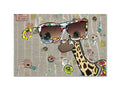 a giraffe printed luggage tag sticker on a metal plate with photos of giraffe on