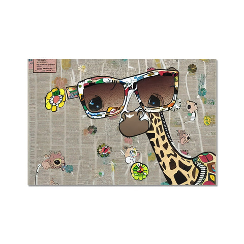 a giraffe printed luggage tag sticker on a metal plate with photos of giraffe on