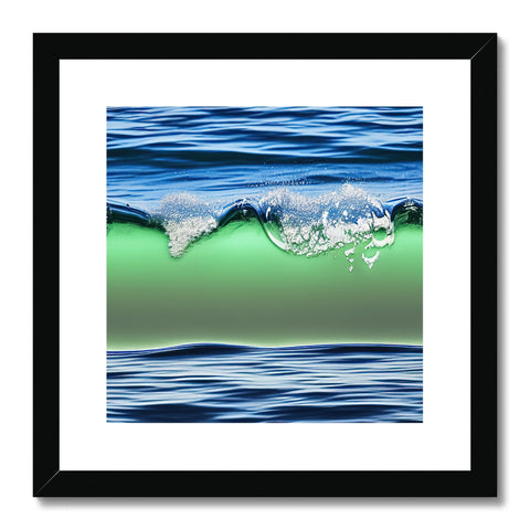 Art print of sky above ocean with turquoise waves and a green sea.