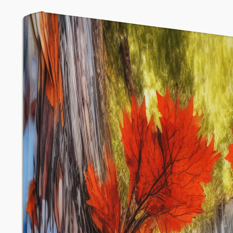 A printed softcover picture of a painting of fall foliage on a paper blanket