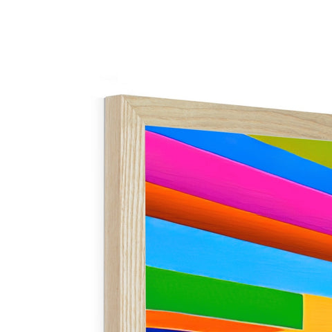 A wooden frame with colorful blocks on top of a wooden piece of furniture.