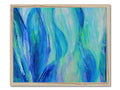 a picture frame full of colorful watercolor art and a painting of the ocean on a