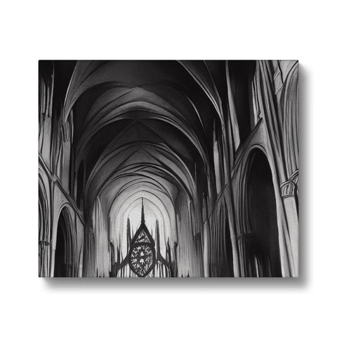 A black and white photo on page of a large white gothic cathedral wall.