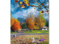A colorful floral print picture with a large picture of lots of trees and foliage on it