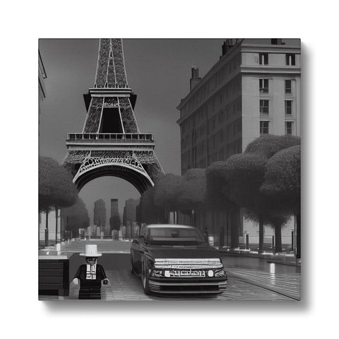 A picture of Paris is on a canvas with a cityscape backdrop.
