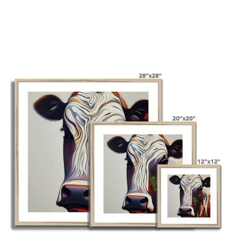 Several cows face each other looking at each other next to a black and white picture of