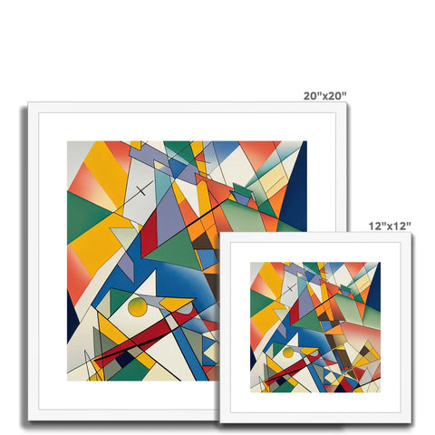 A group of art prints on a white background hanging from a frame.