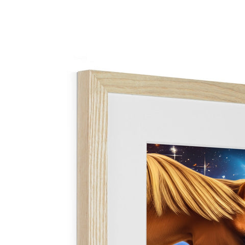 A chestnut horse is on top of a picture frame