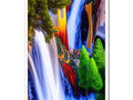 A colorful art print of a water falls below a waterfall.