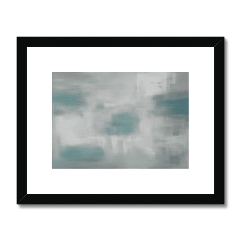 Art print of ocean with white clouds above and above it.