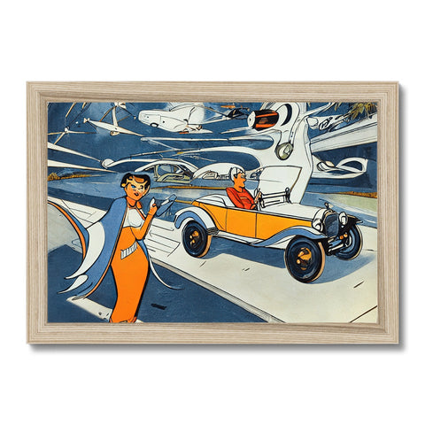 The picture is framed of two airplanes and a car painted with the art print.